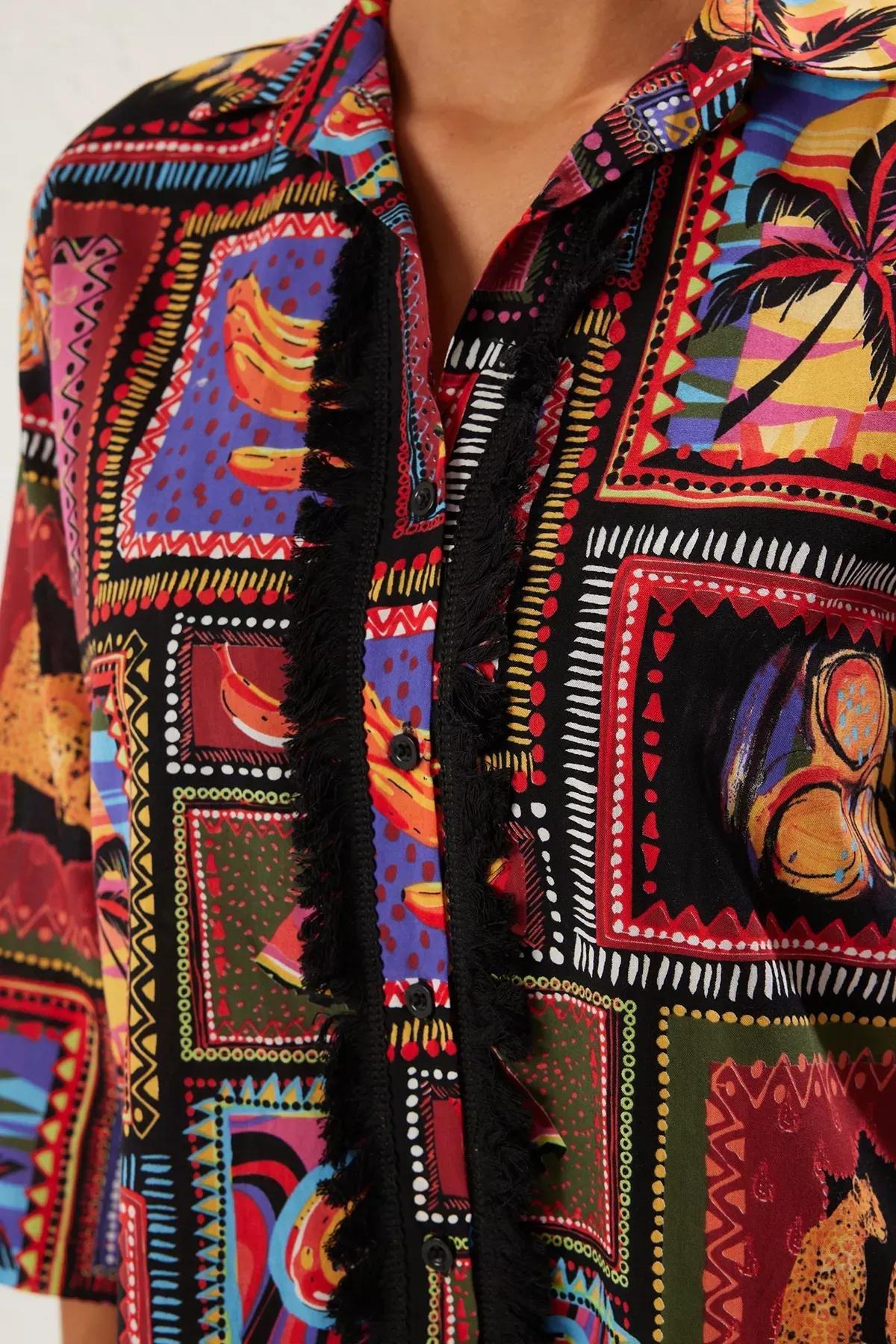 Multicolor Patterned Tassel Shirt, , large image number 3