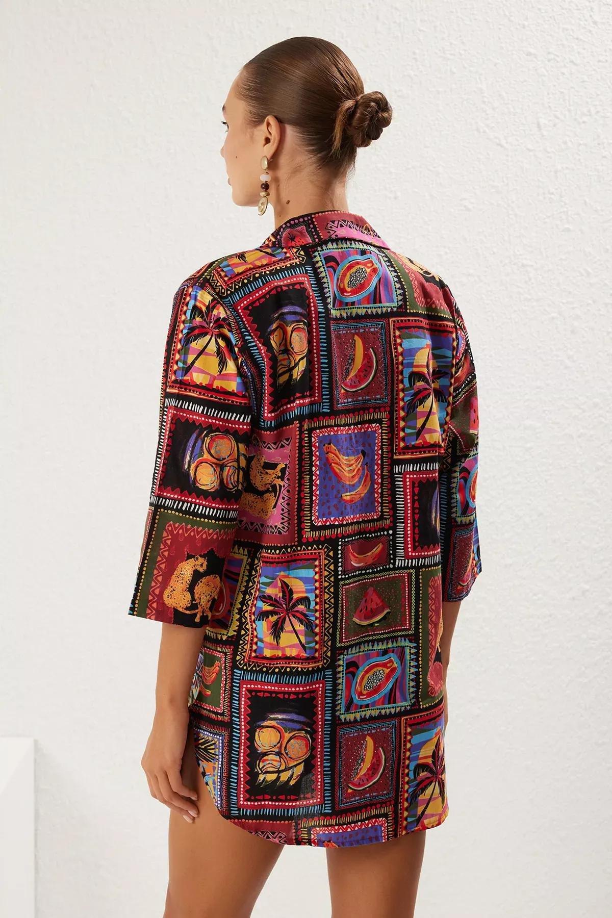 Multicolor Patterned Tassel Shirt, , large image number 4