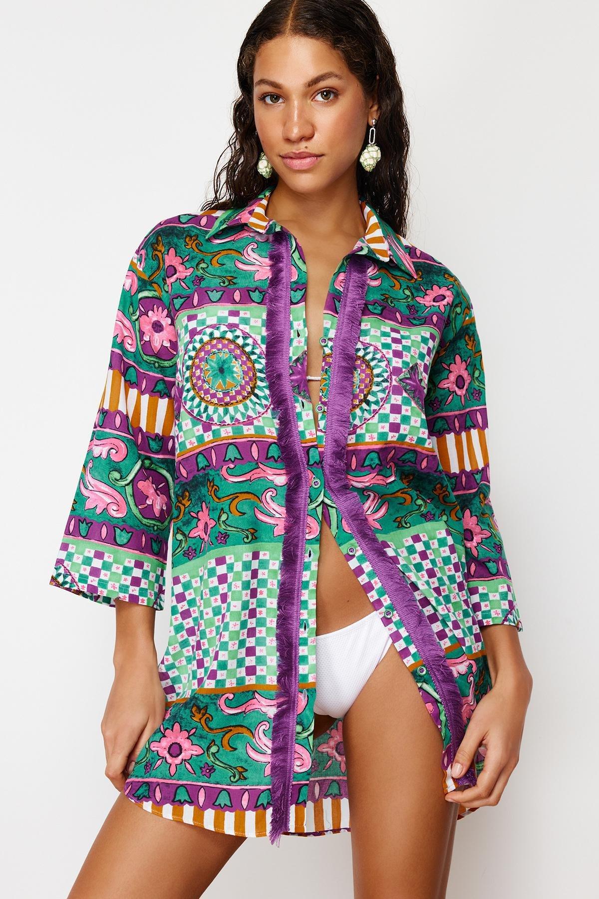 Purple Ethnic Pattern Shirt, Purple, large image number 1