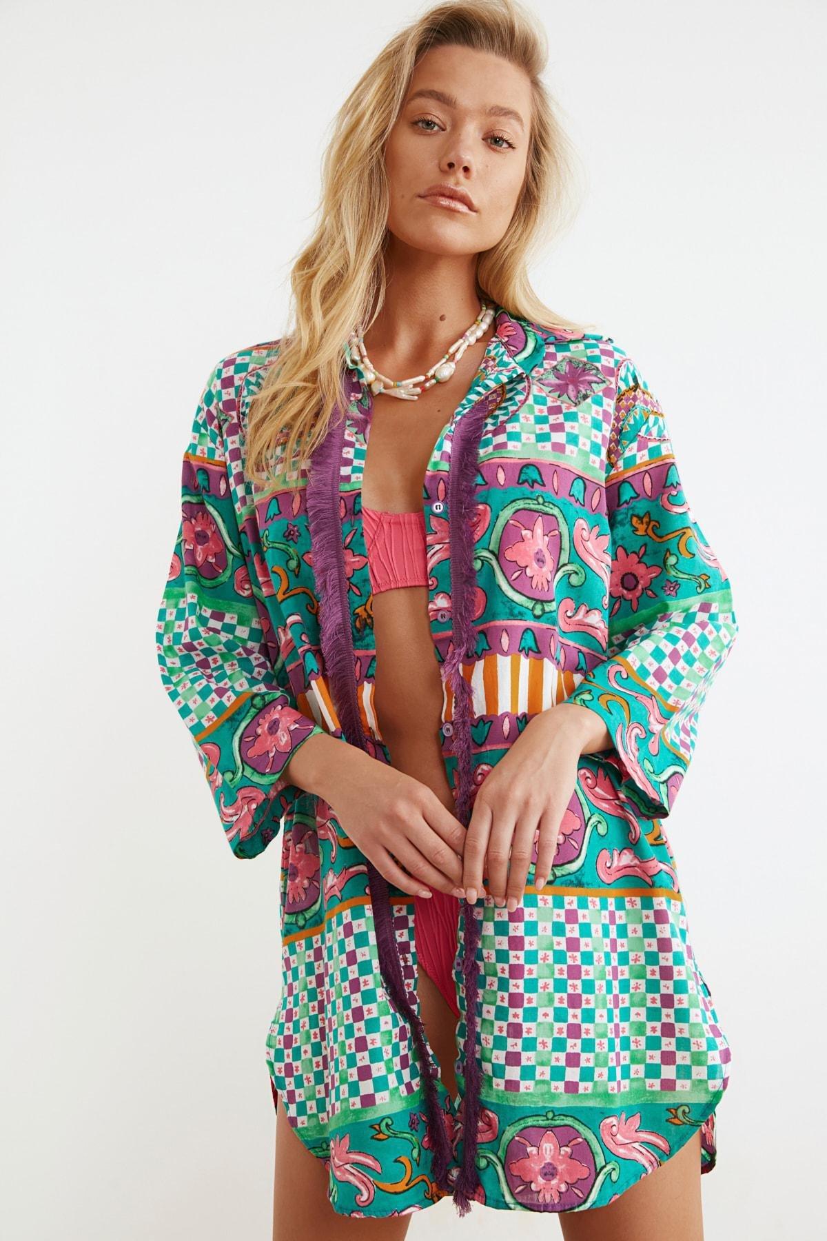 قميص بنمط منقوش، بنفسجي, Purple, large image number 2