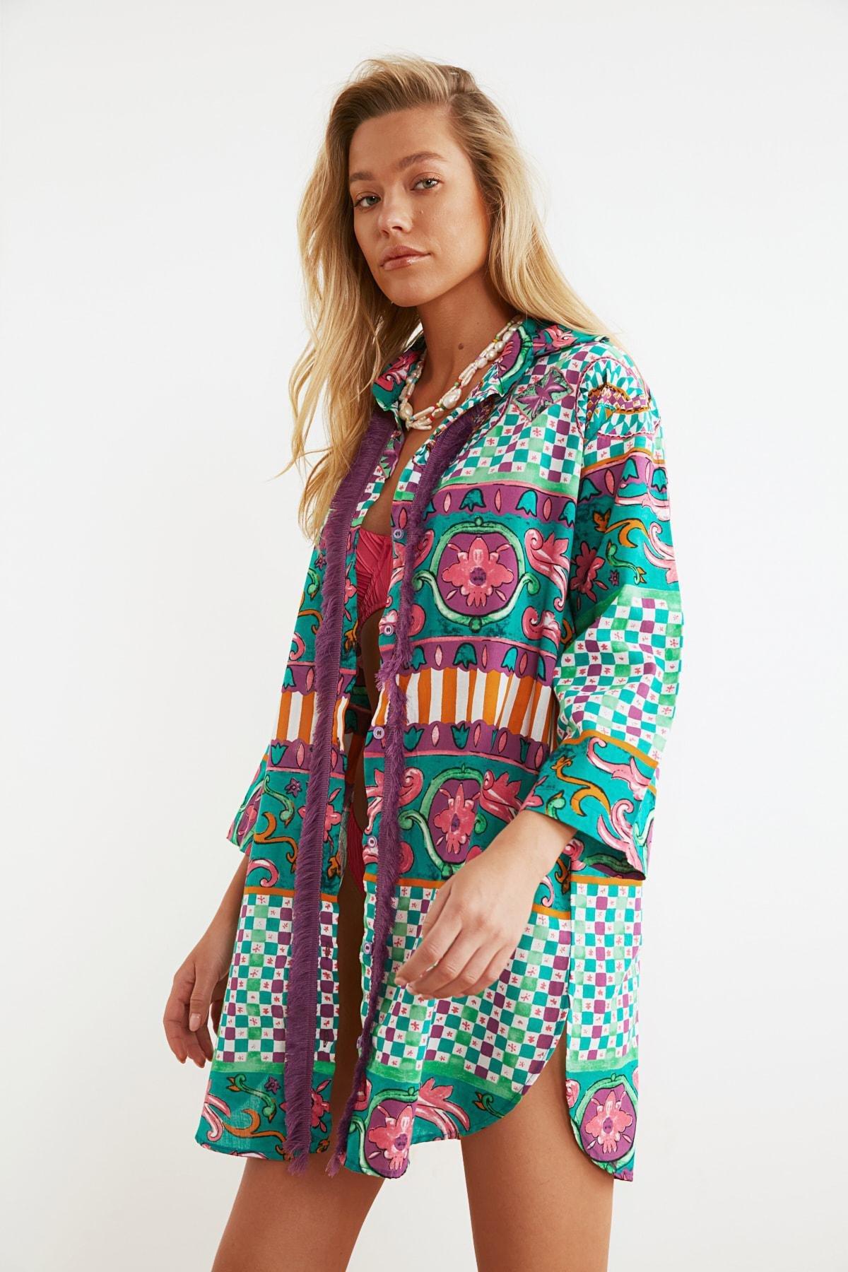 Purple Ethnic Pattern Shirt, , large image number 6