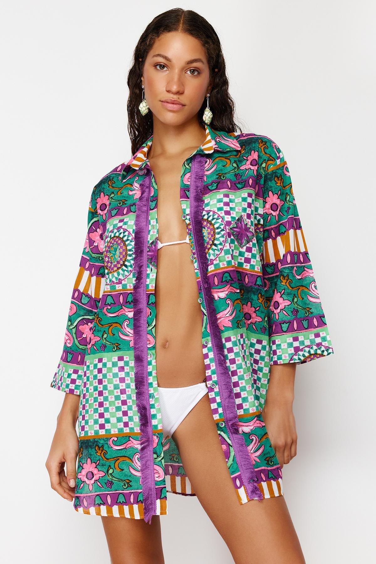 قميص بنمط منقوش، بنفسجي, Purple, large image number 9