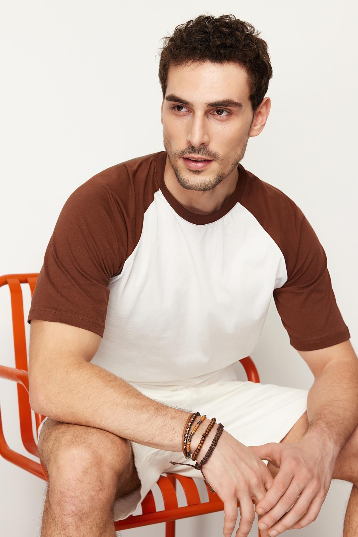 Brown Crew Neck Short Sleeve T-Shirt, , medium