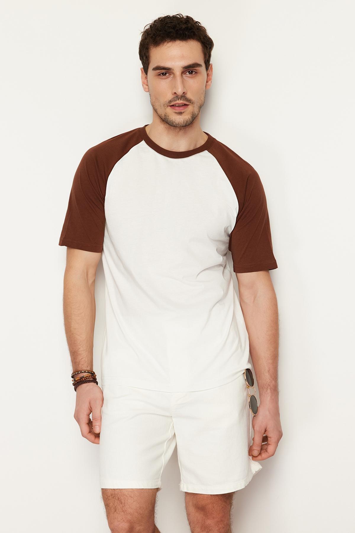 Brown Crew Neck Short Sleeve T-Shirt, , large image number 2
