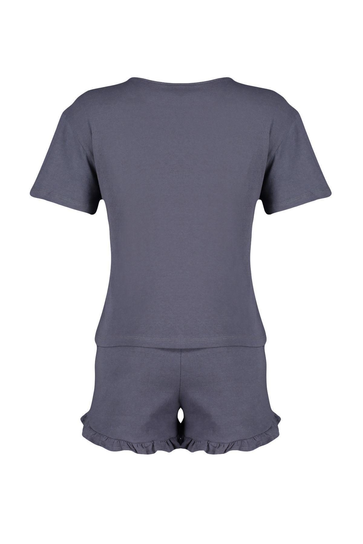 Grey Embroidery Cotton Knitted Pyjamas Set, , large image number 2