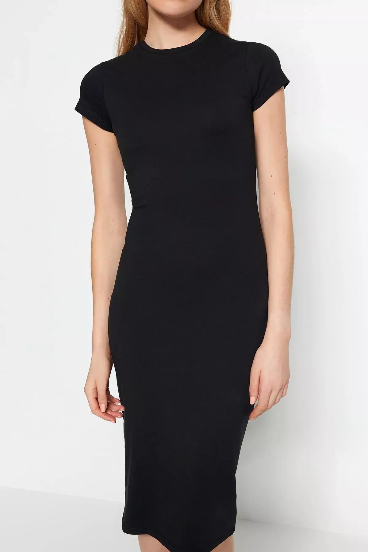 Black Crew Neck Bodycon Dress, , large image number 3