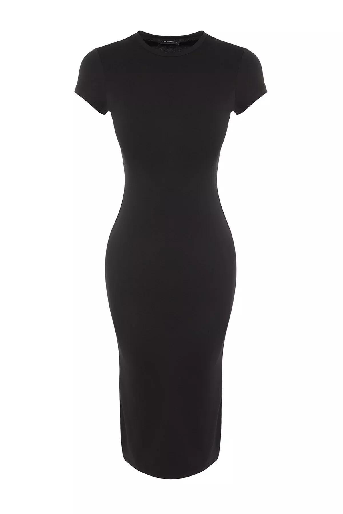 Black Crew Neck Bodycon Dress, , large image number 5