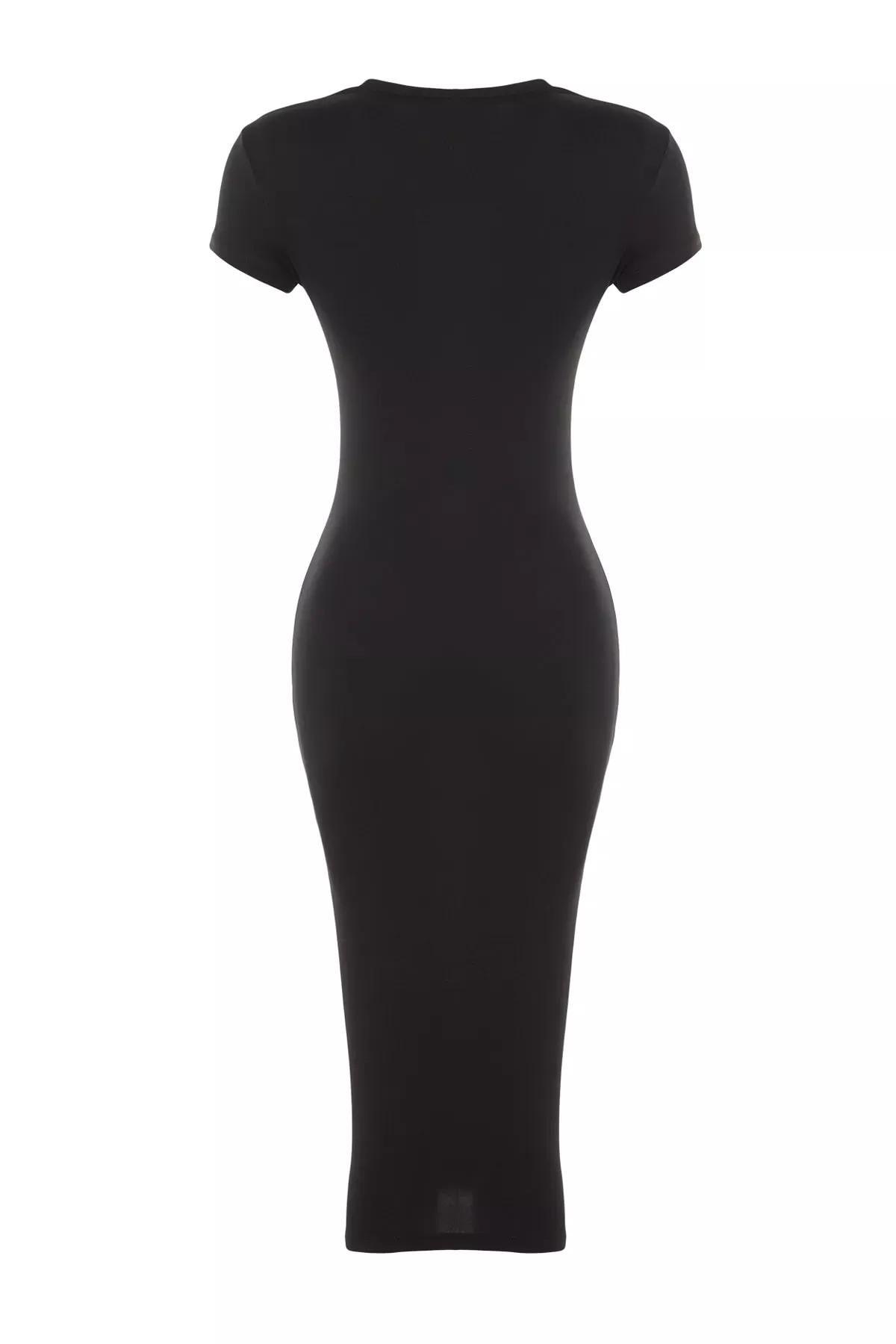 Black Crew Neck Bodycon Dress, , large image number 7