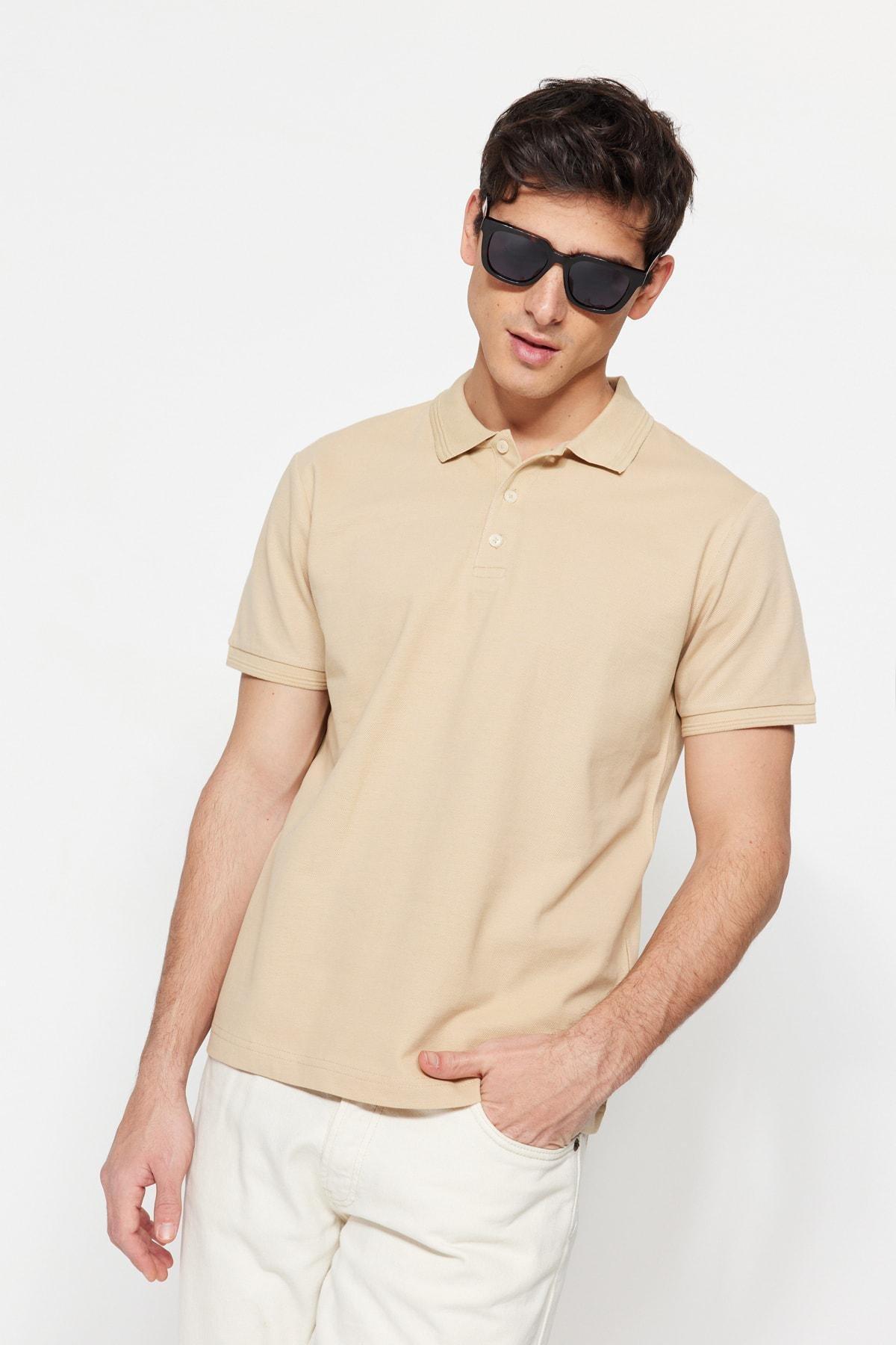 Beige Slim Polo T-Shirt, , large image number 1