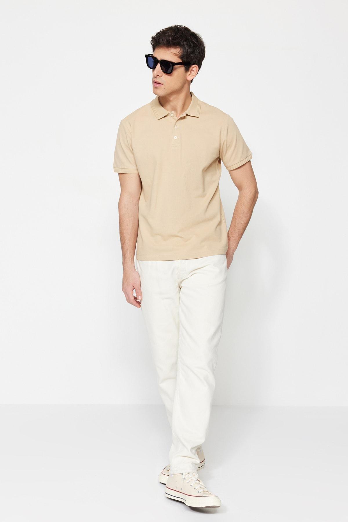 Beige Slim Polo T-Shirt, , large image number 6