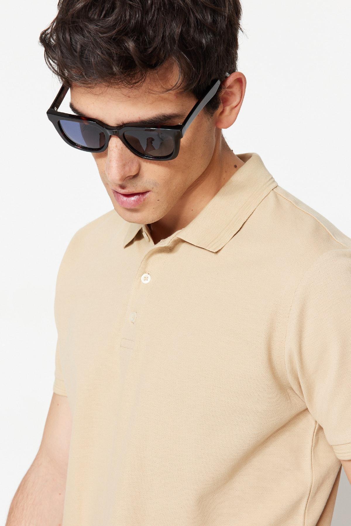 Beige Slim Polo T-Shirt, , large image number 8