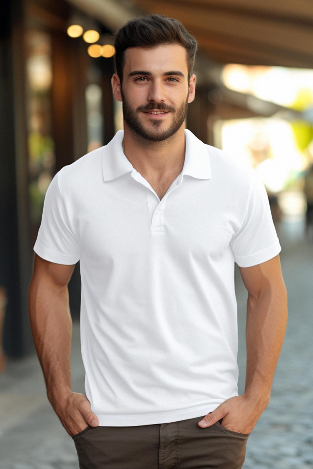 White Slim Polo T-Shirt, White, medium