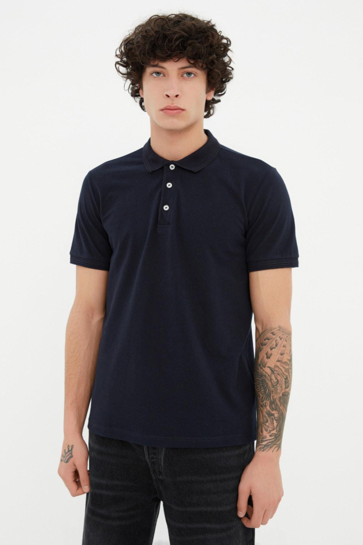 Navy Slim Polo T-Shirt, , medium