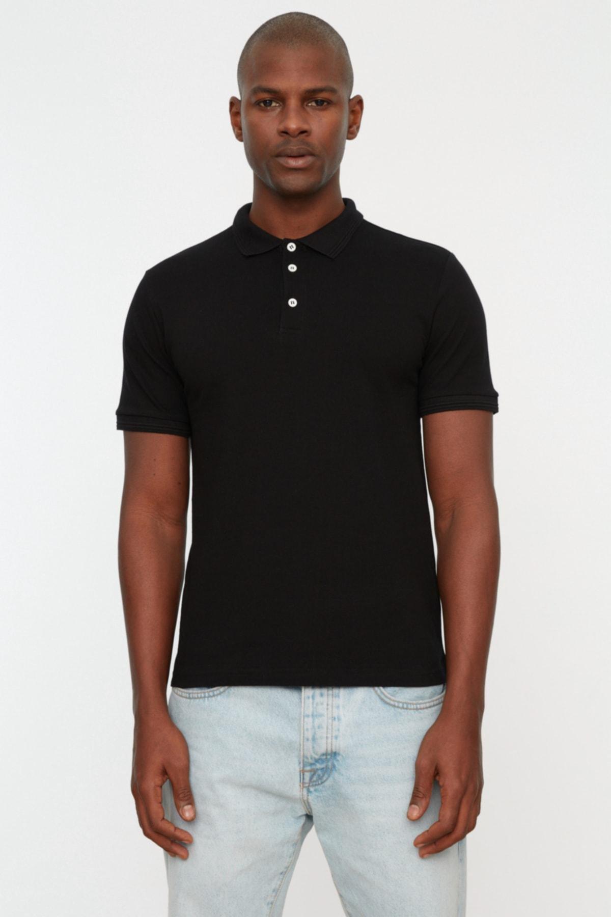 Black Slim Polo T-Shirt, , large image number 0