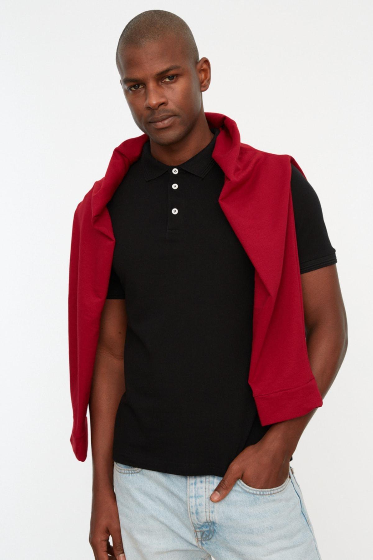 Black Slim Polo T-Shirt, , large image number 5