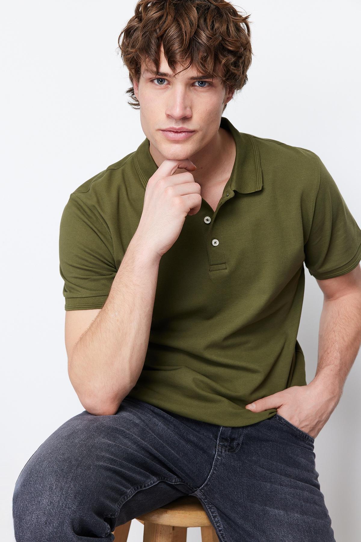 Khaki Slim Polo T-Shirt, , large image number 5