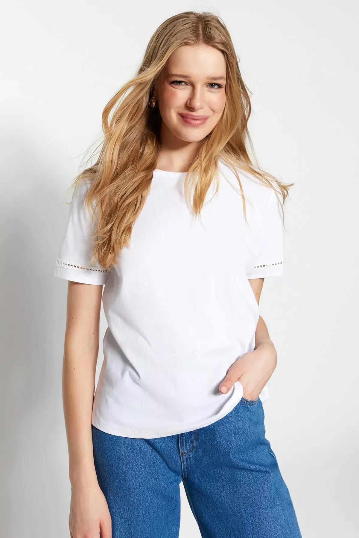 White Crew Neck T-Shirt, White, large image number 0
