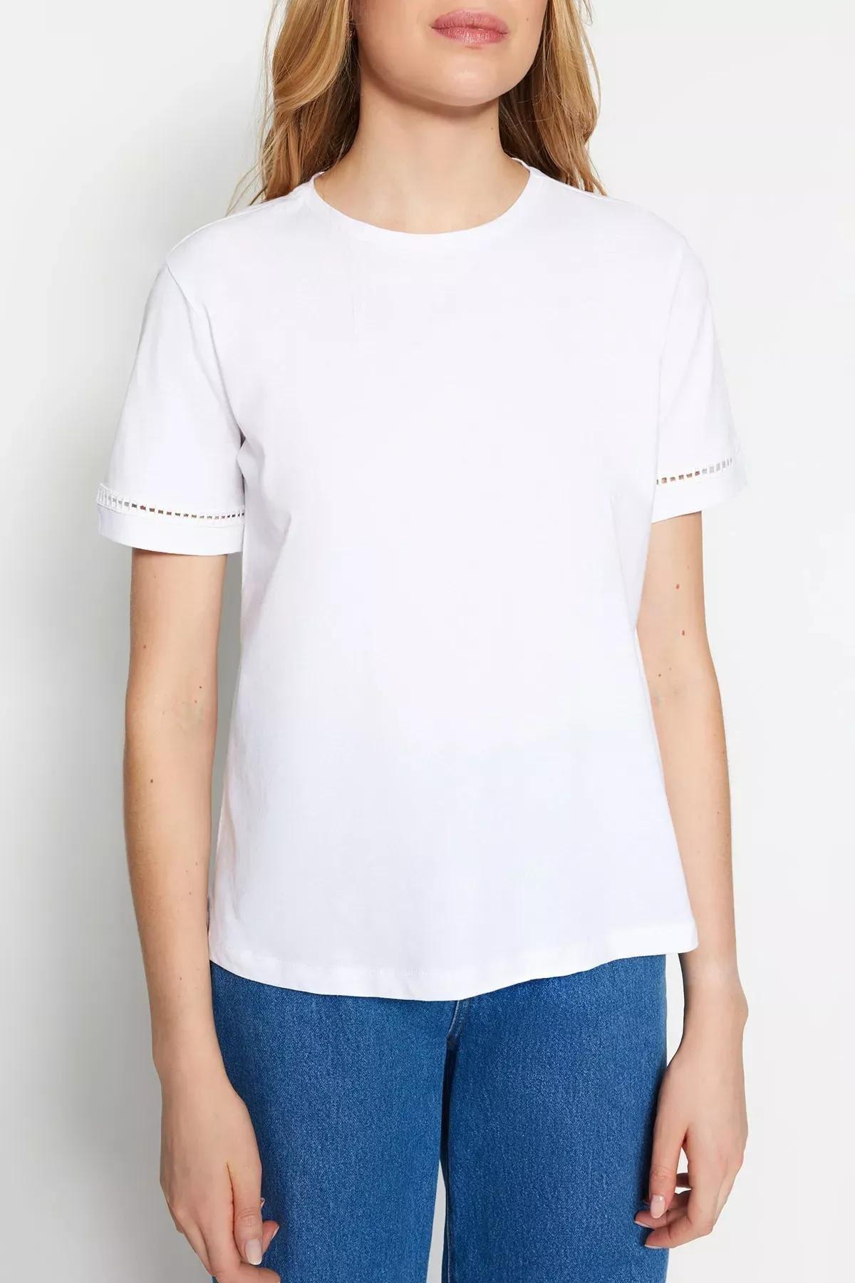 White Crew Neck T-Shirt, White, large image number 1