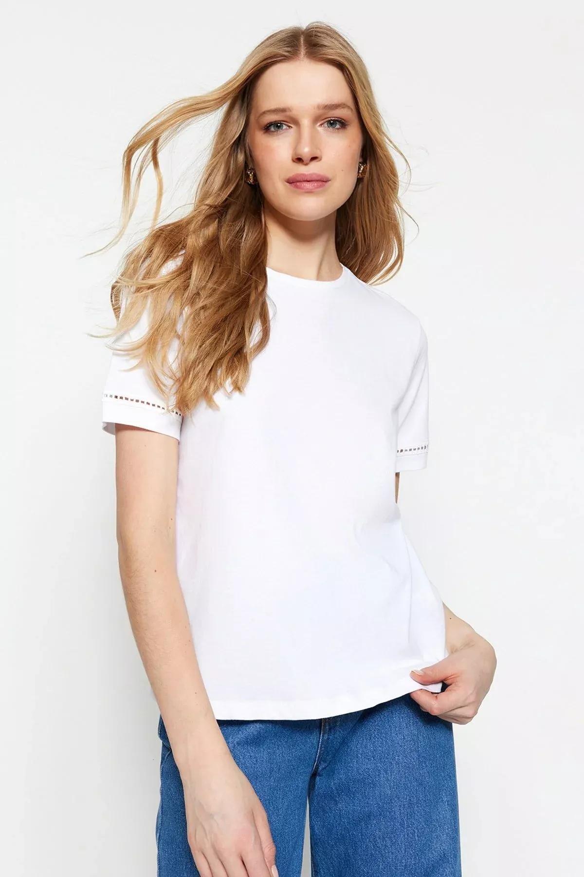White Crew Neck T-Shirt, White, large image number 4
