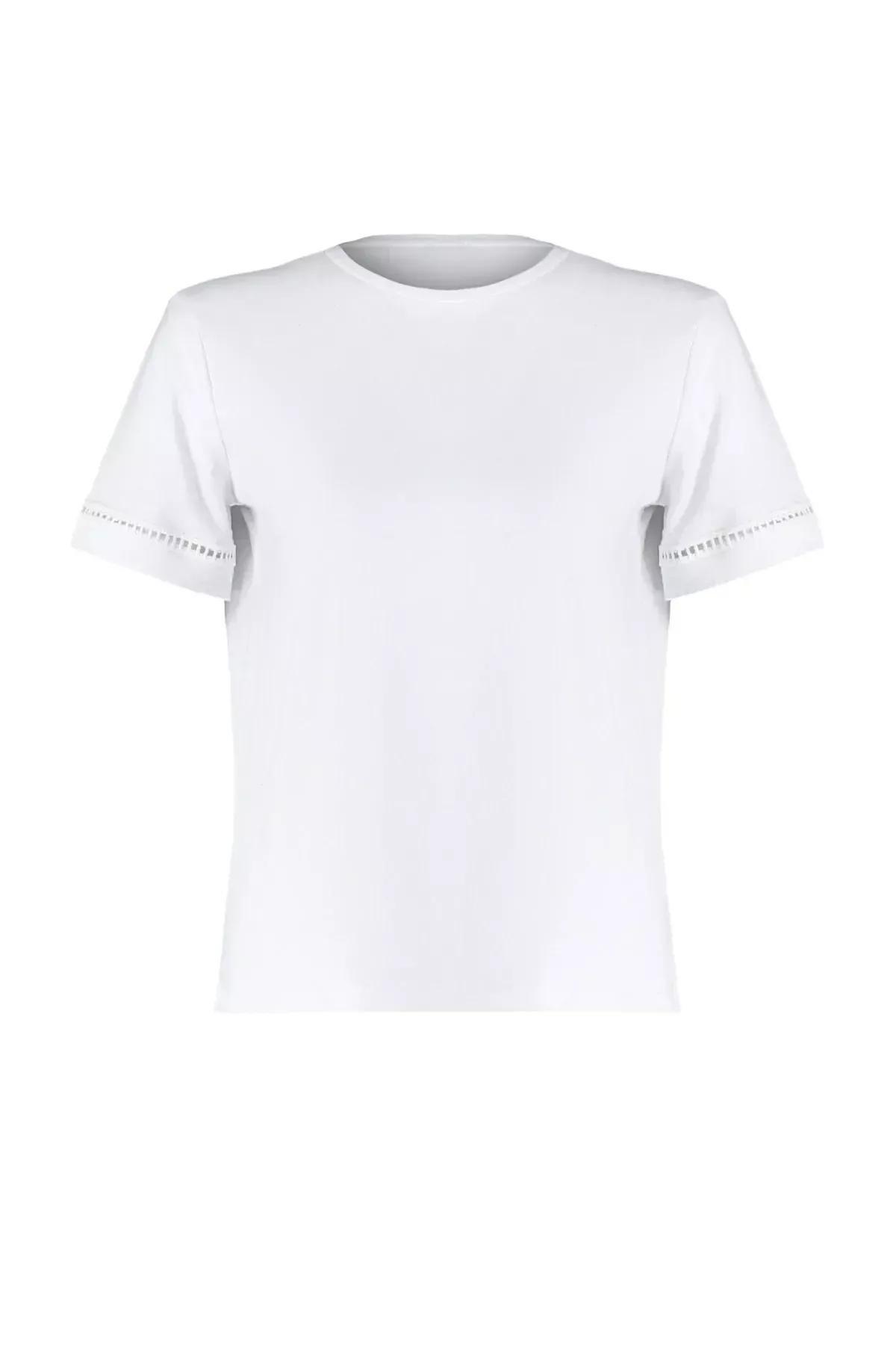 White Crew Neck T-Shirt, White, large image number 5