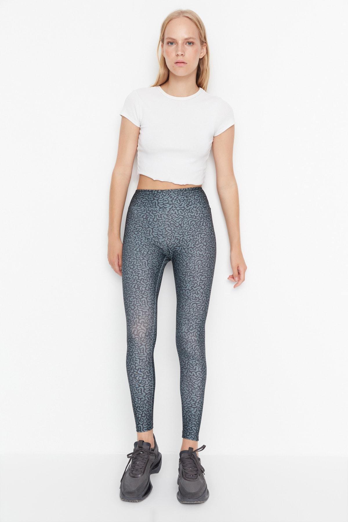 Grey High Waist Skinny Sports Leggings, Gray, large image number 7