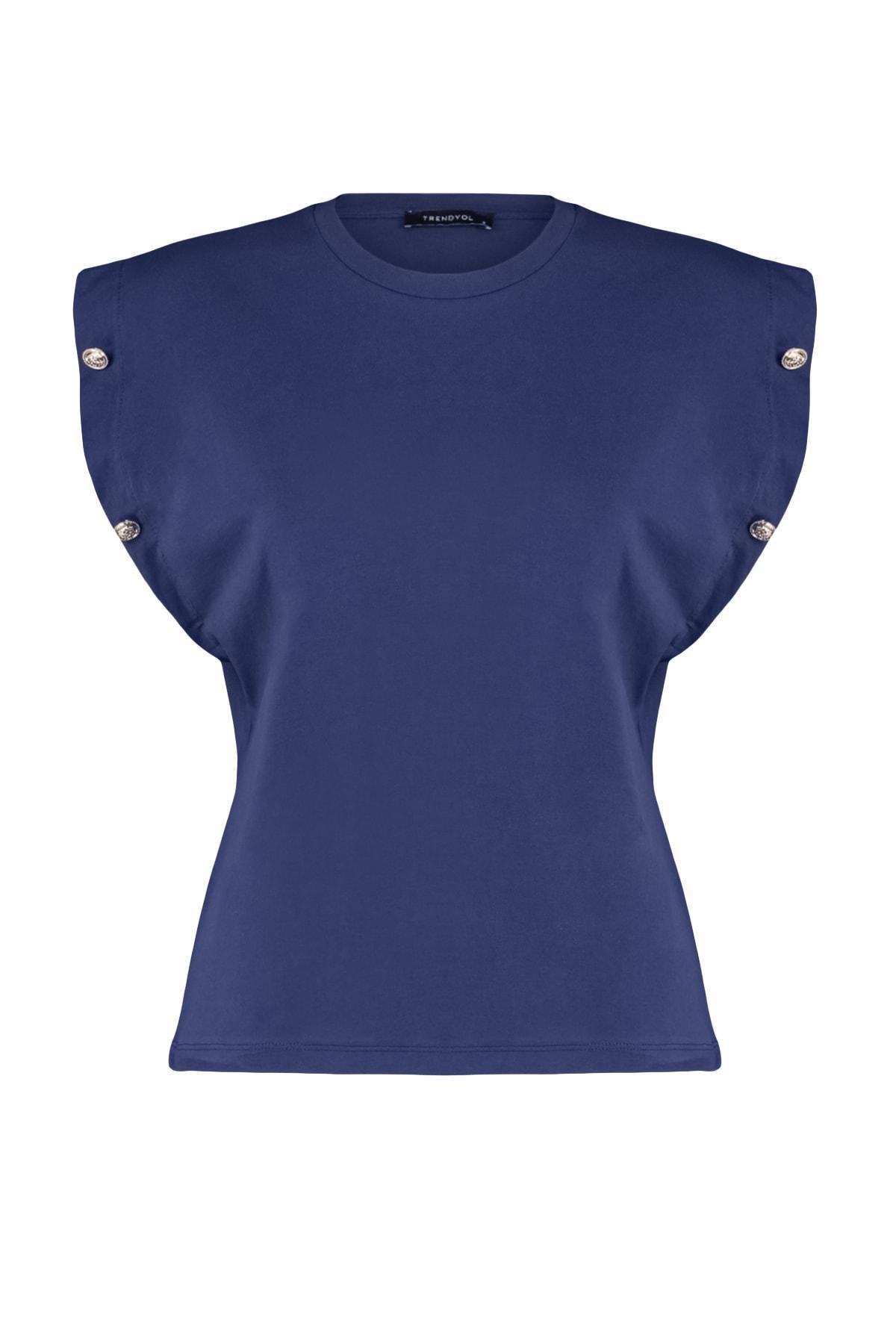 Navy Short Buttoned Sleeve Tshirt, , large image number 1