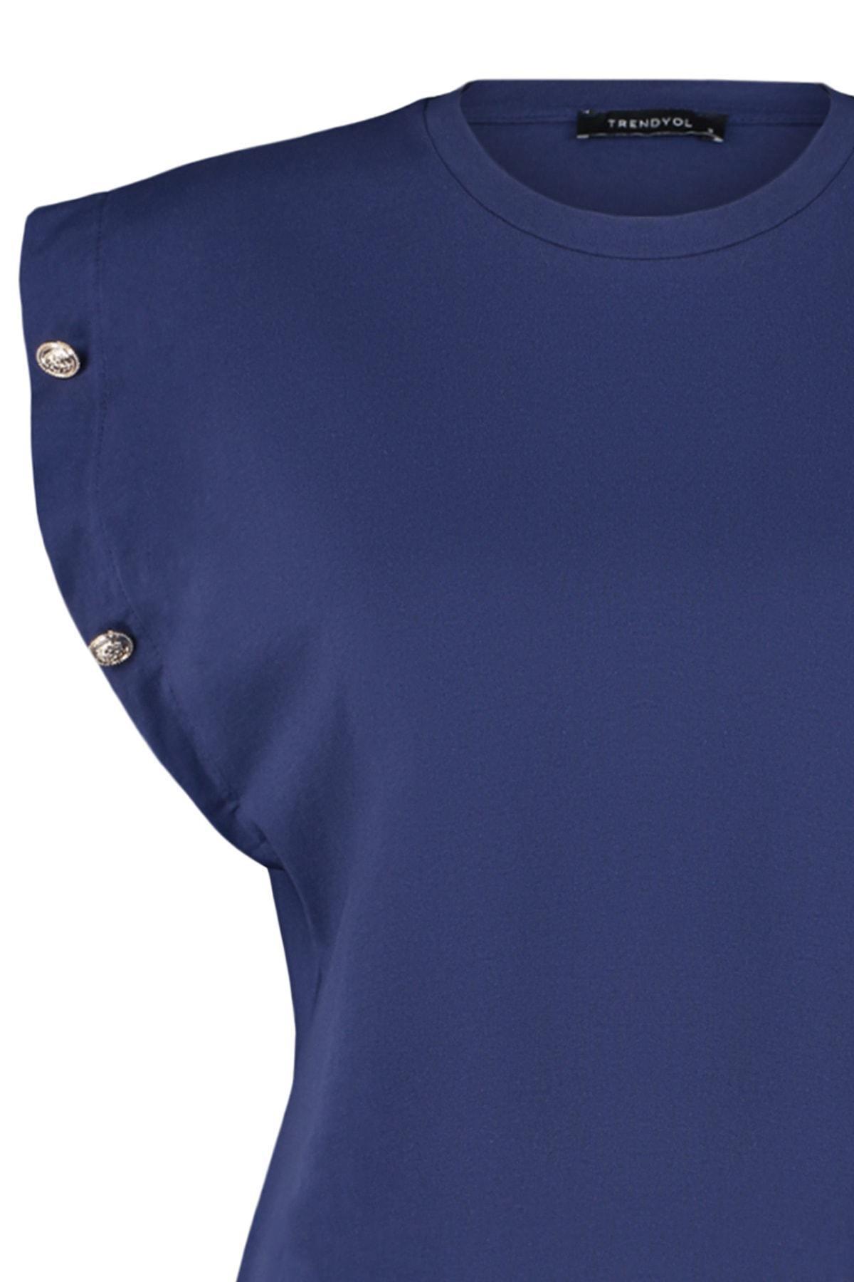 Navy Short Buttoned Sleeve Tshirt, , large image number 2