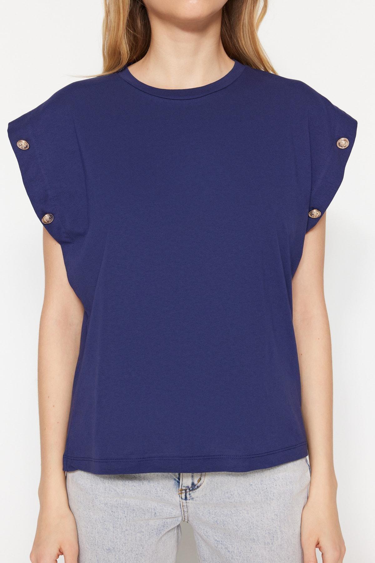 Navy Short Buttoned Sleeve Tshirt, , large image number 7