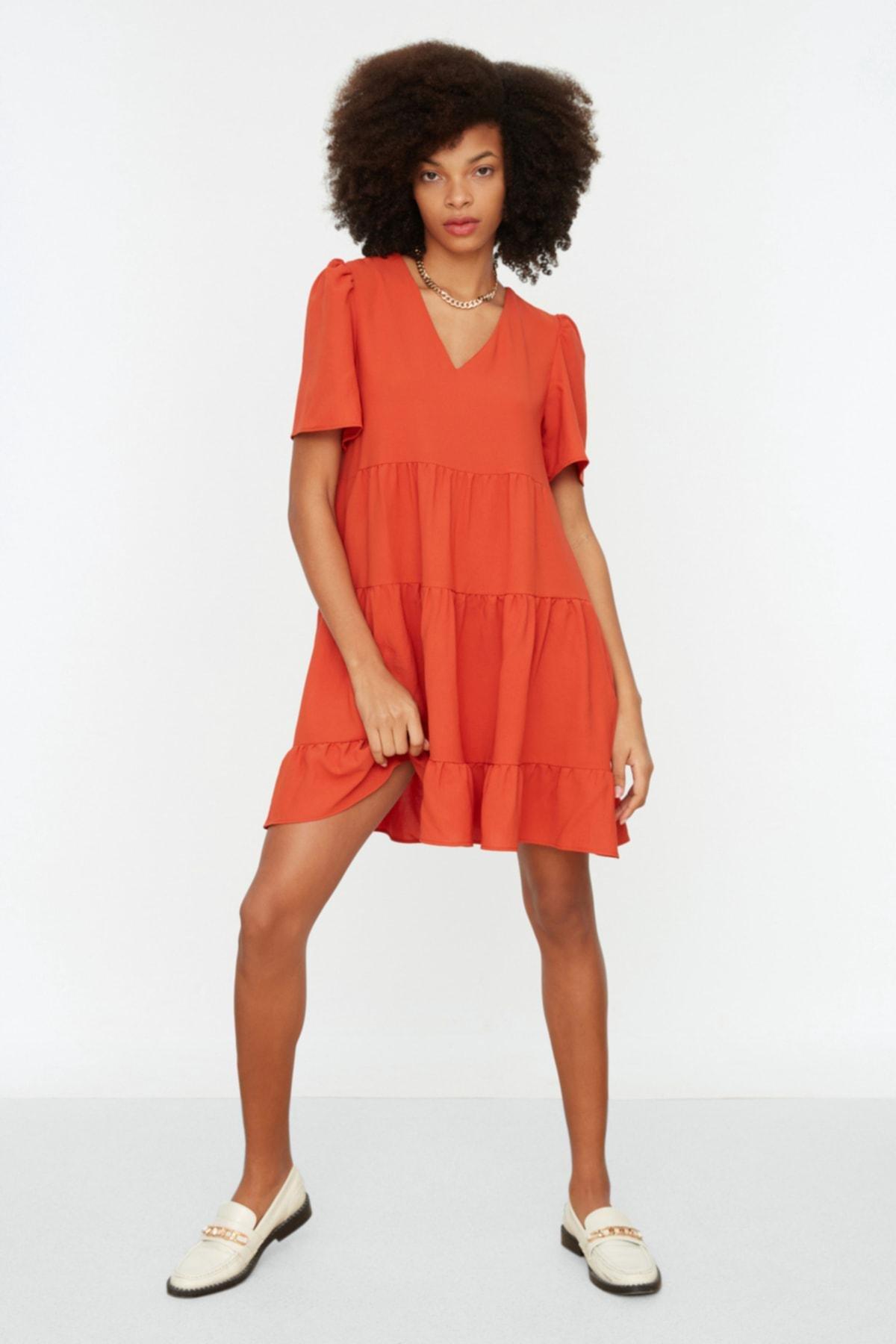 Orange V-Neck Shift Dress, , large image number 0