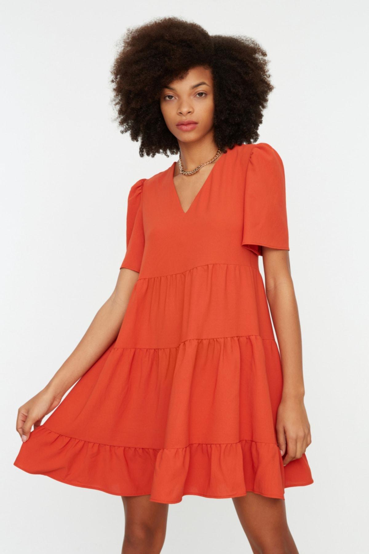 Orange V-Neck Shift Dress, , large image number 1