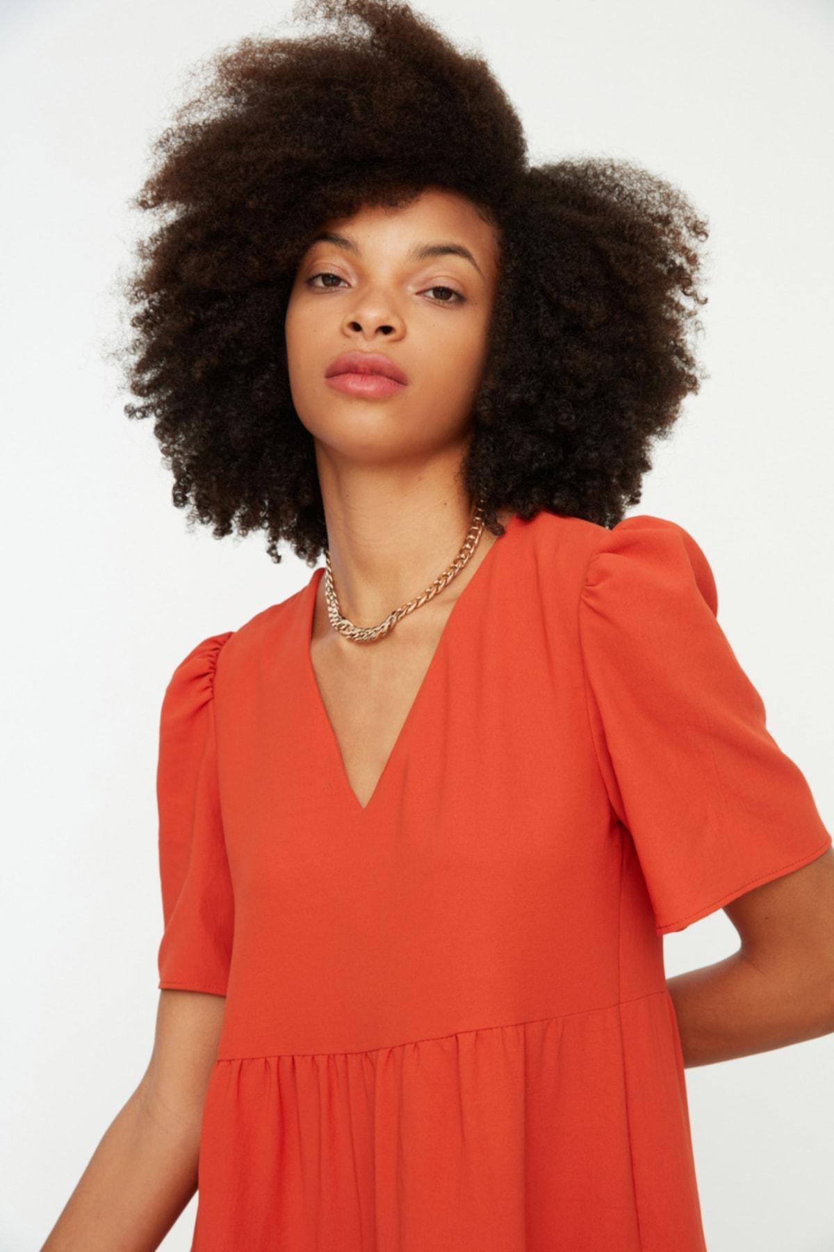 Orange V-Neck Shift Dress, , large image number 2