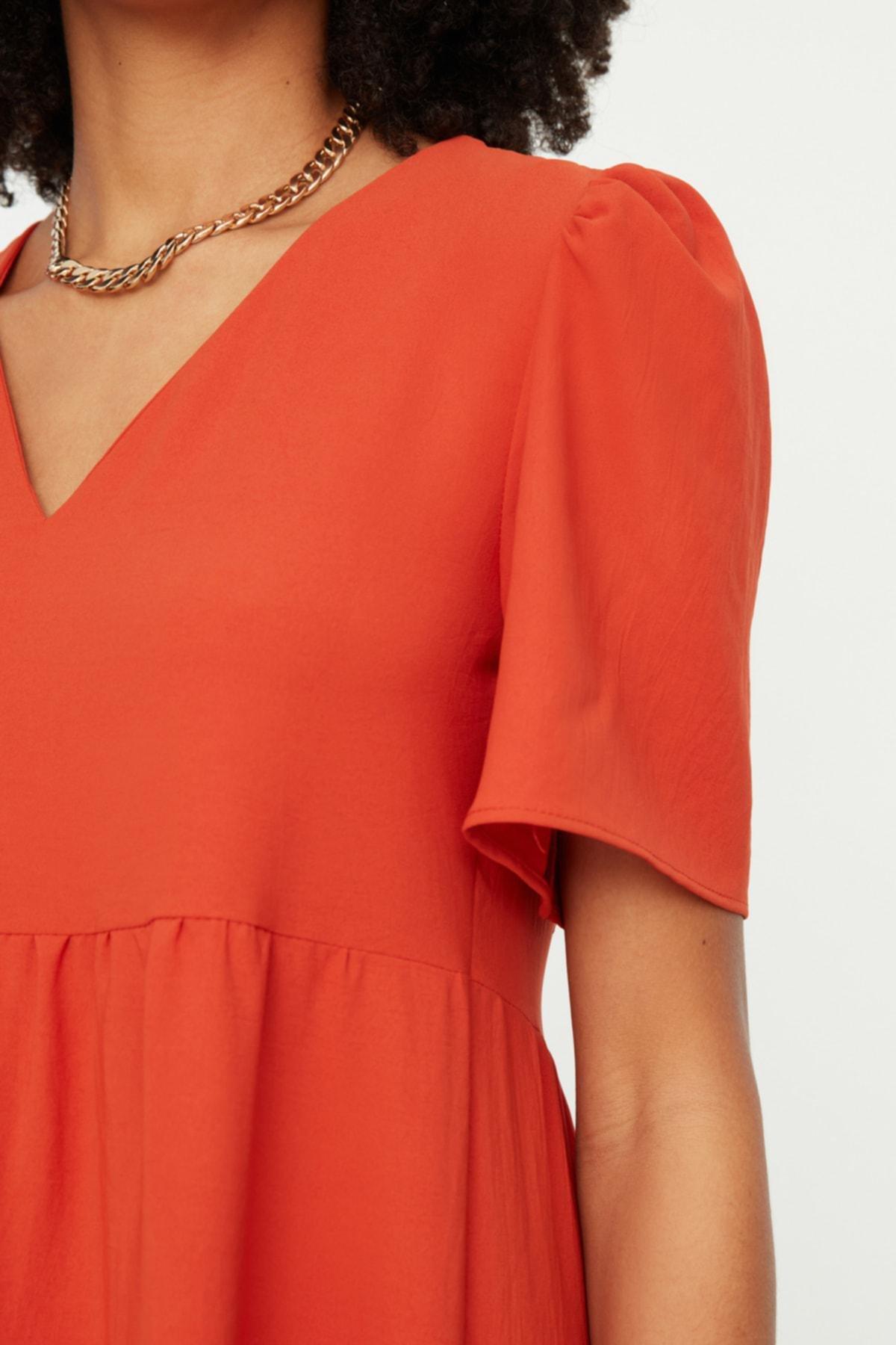 Orange V-Neck Shift Dress, , large image number 3