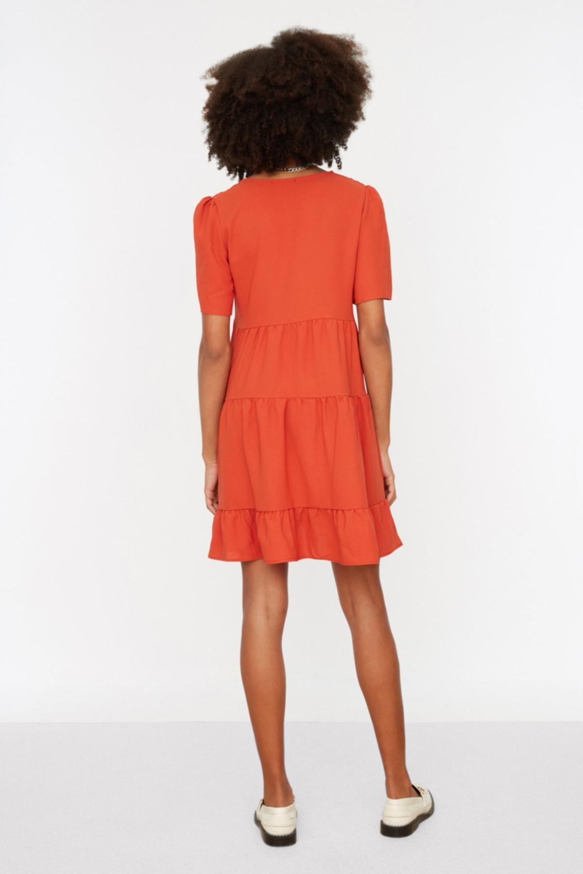 Orange V-Neck Shift Dress, , large image number 4