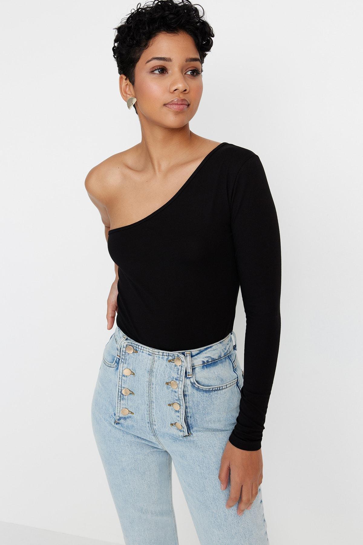 Black Boat Neck Bodysuit, , large image number 1