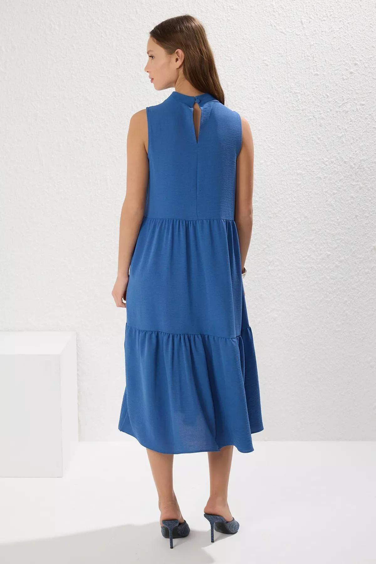Blue Crew Neck Shift Dress, Blue, large image number 6