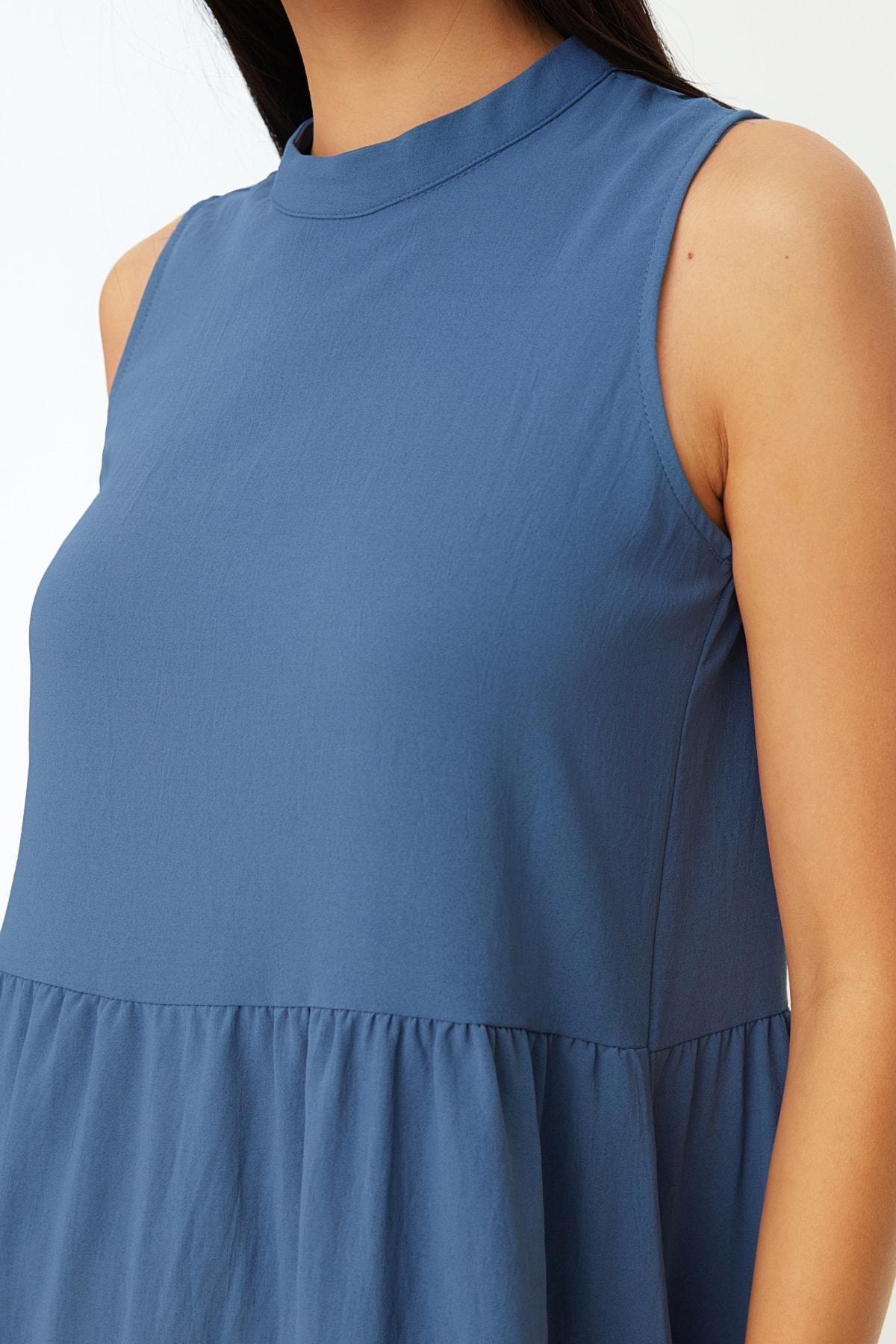 Blue Crew Neck Shift Dress, Blue, large image number 8