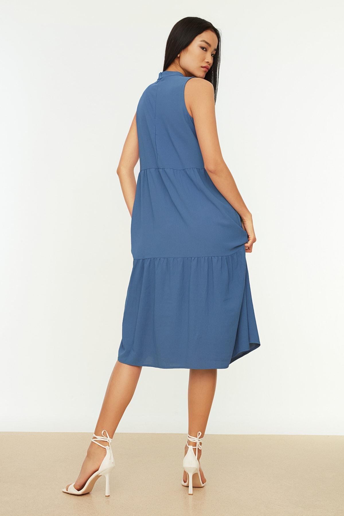 Blue Crew Neck Shift Dress, Blue, large image number 9