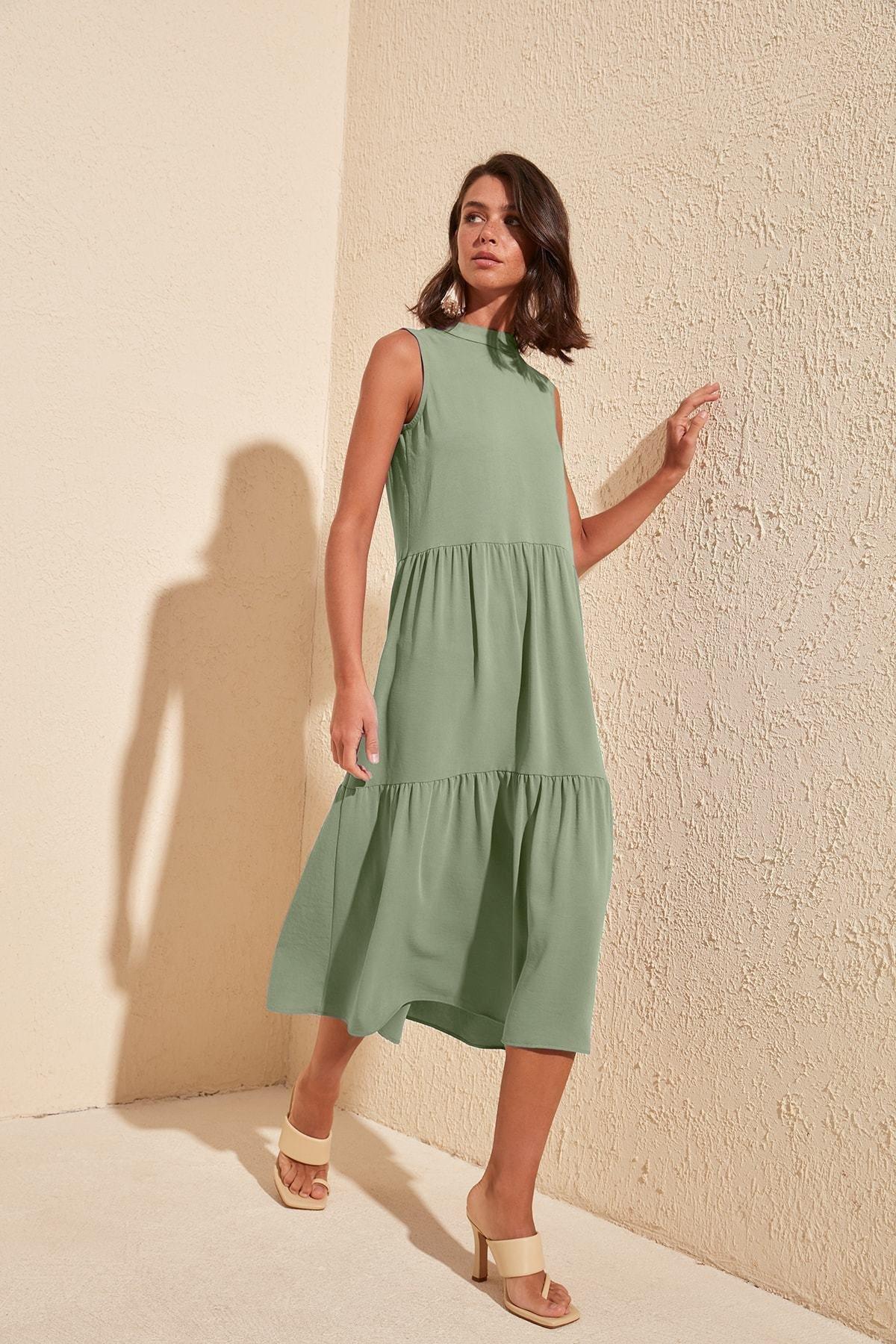 Green Woven Midi Dress, , large image number 0