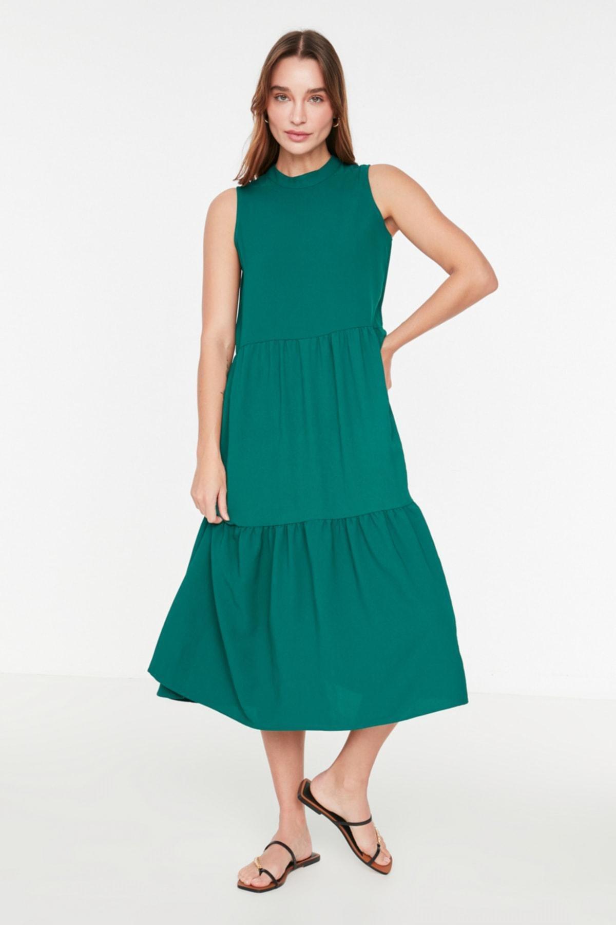 Green Woven Midi Dress, , large image number 3