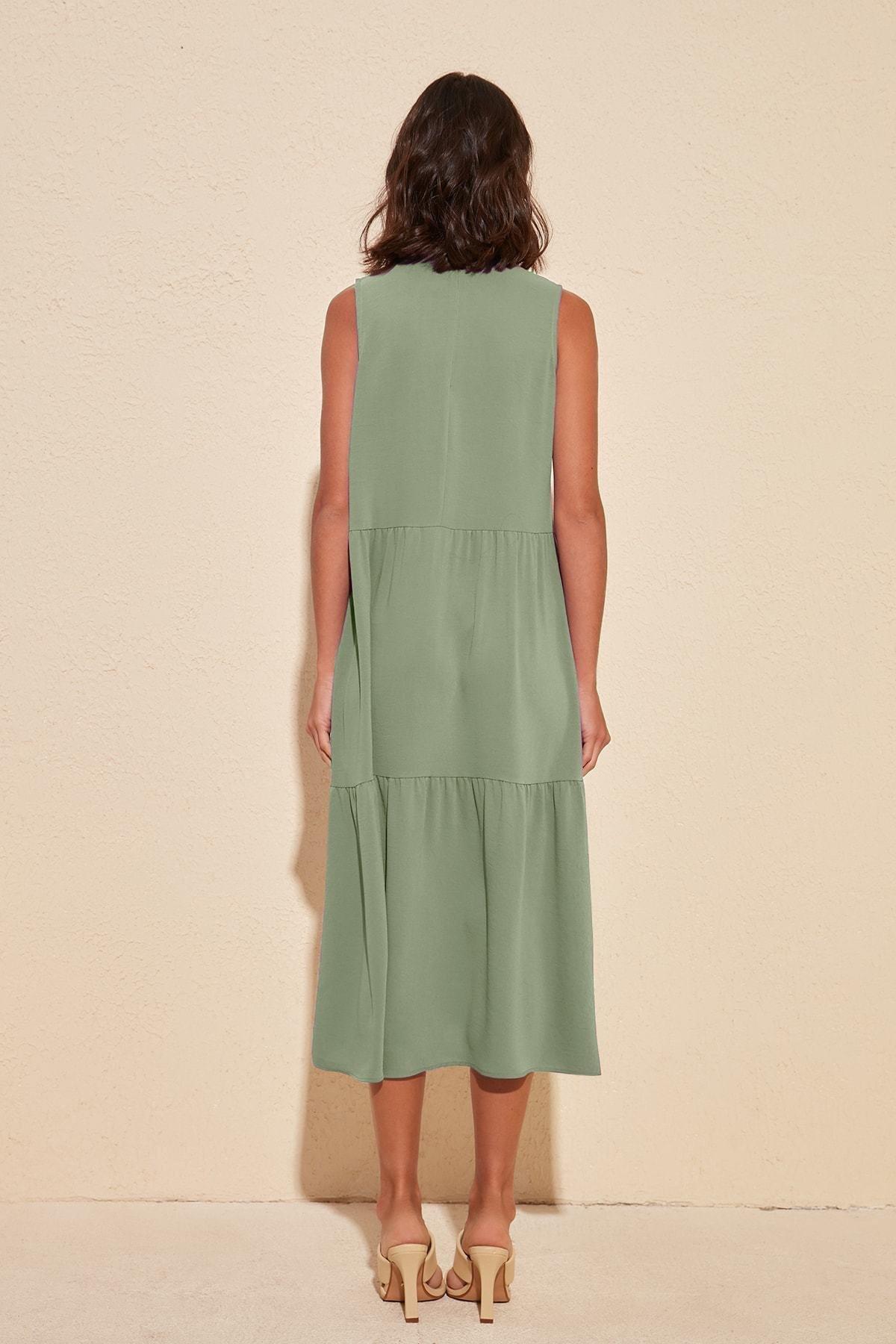 Green Woven Midi Dress, , large image number 4