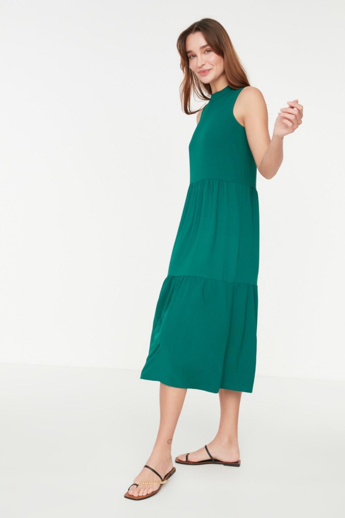 Green Woven Midi Dress, , large image number 5