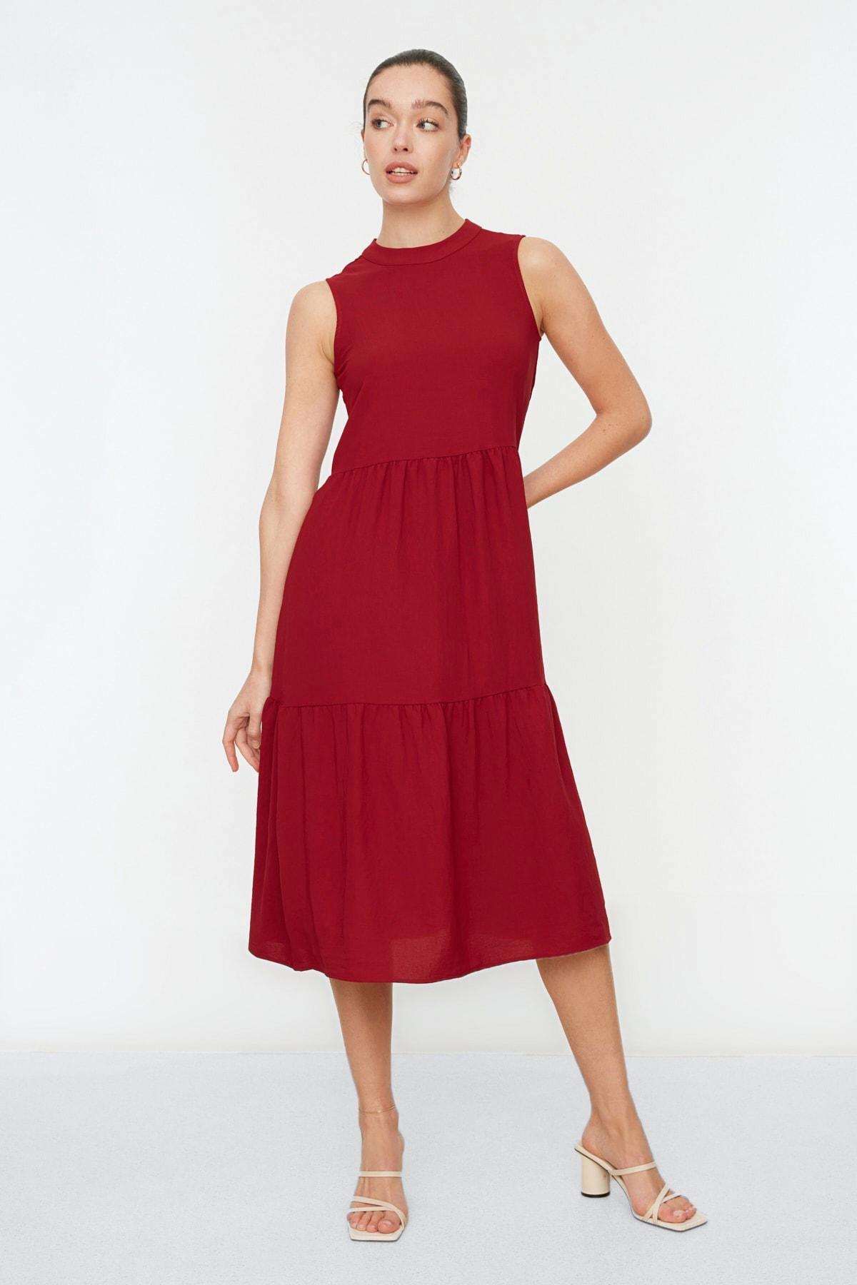 Burgundy Crew Neck Shift Dress, , large image number 0