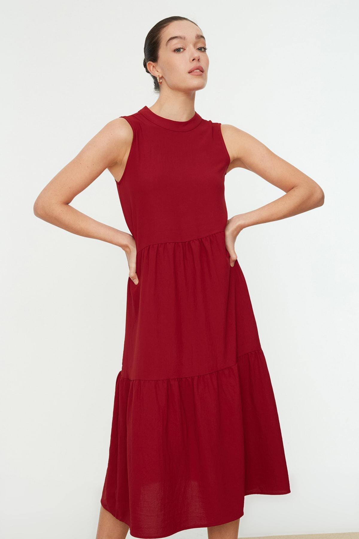 Burgundy Crew Neck Shift Dress, , large image number 1
