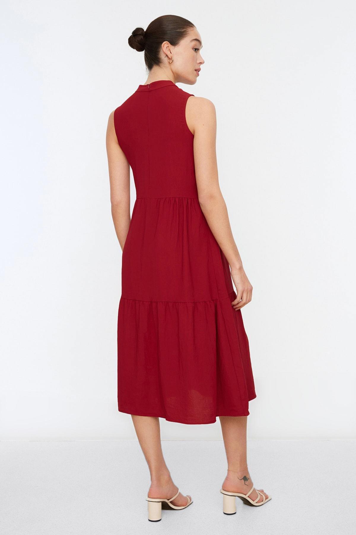 Burgundy Crew Neck Shift Dress, , large image number 4