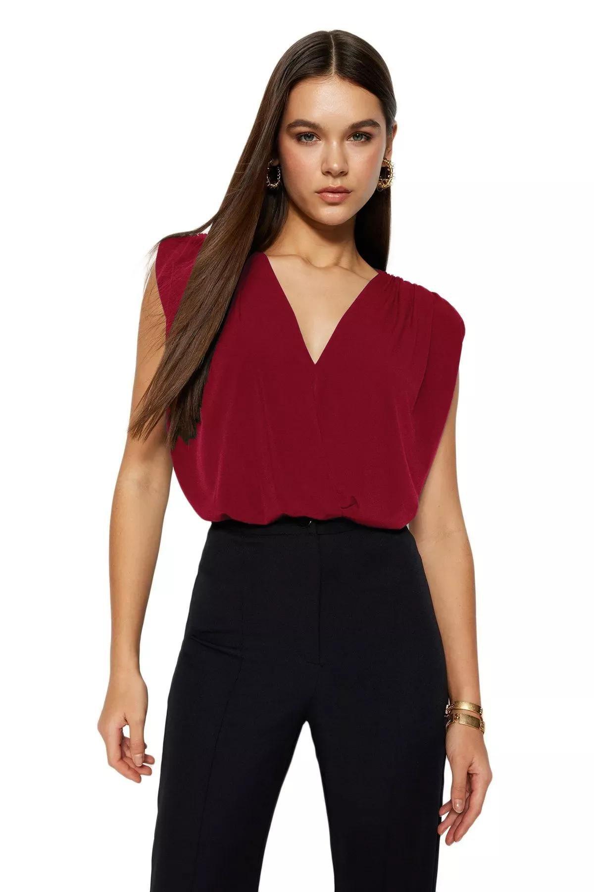 Red Padded Knit Bodysuit, , large image number 0