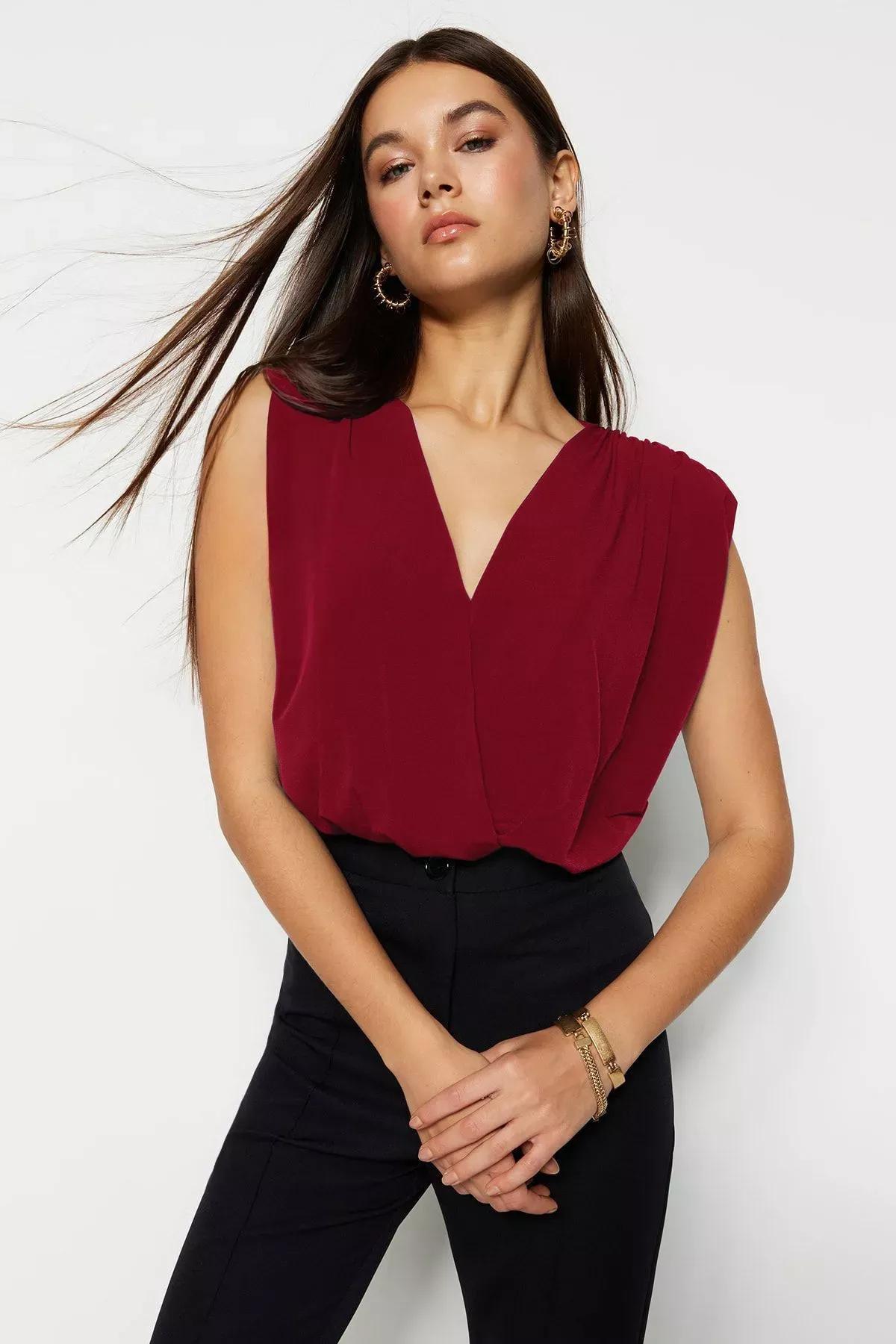 Red Padded Knit Bodysuit, , large image number 1