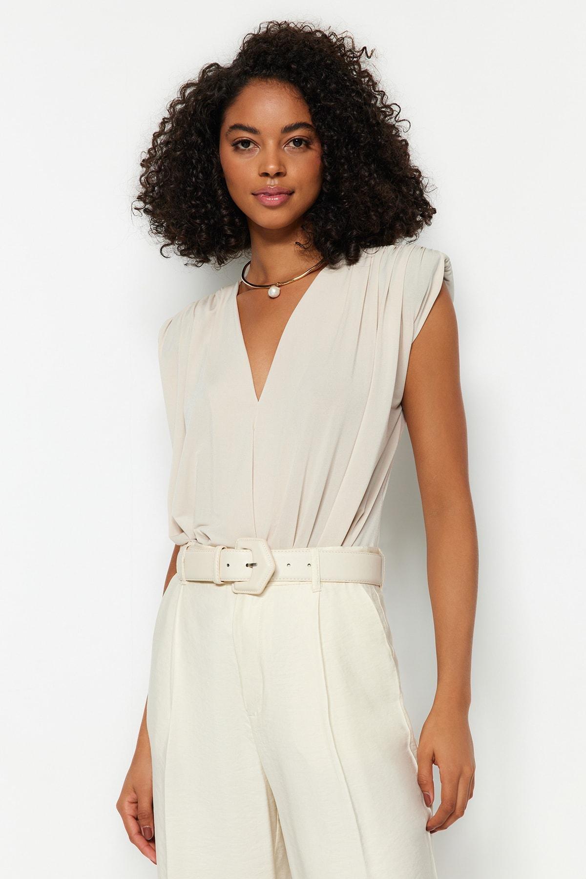Beige Double Breasted Bodysuit, , large image number 1