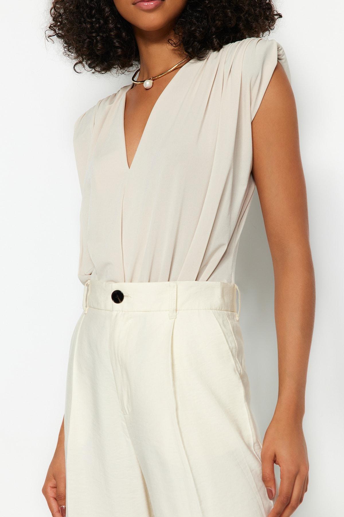 Beige Double Breasted Bodysuit, , large image number 4