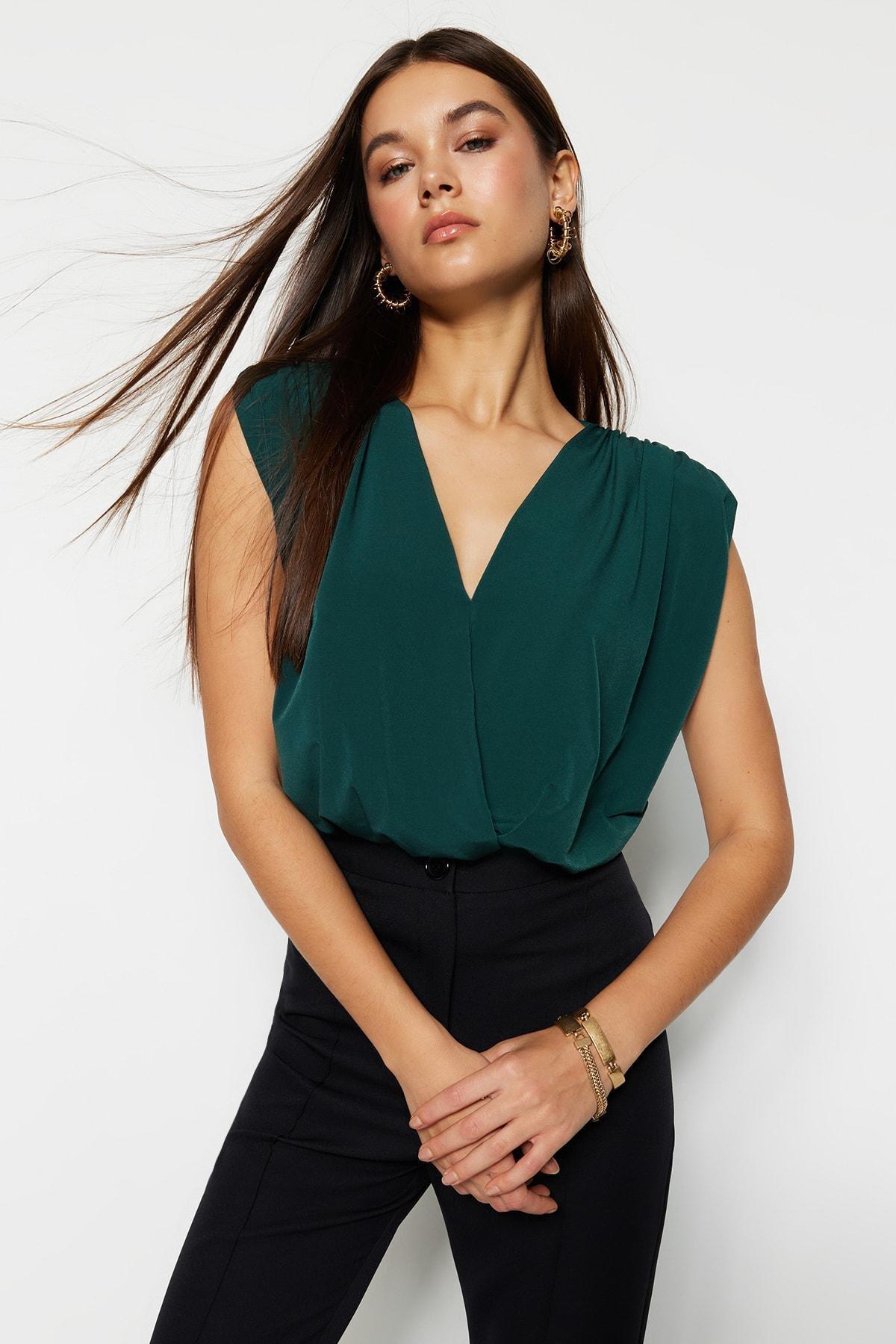 Trendyol Green Drapped Bodysuit