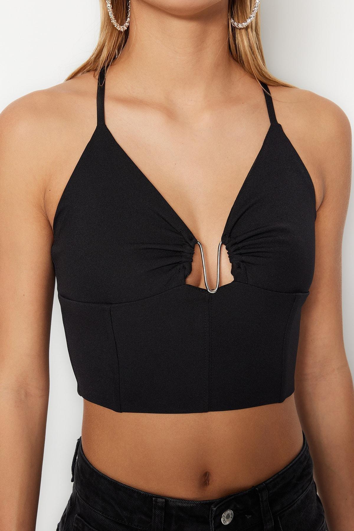 Black Fitted Cowl Neck Crop Top, , large image number 3